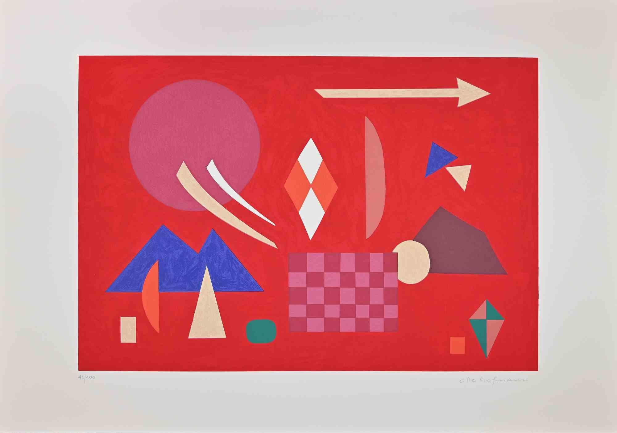 Red composition is an original contemporary artwork realized by Otto Hofmann in 1989.

Mixed colored screen print.

Hand signed on the lower right margin.

Numbered on the lower left. Edition of 42/100.

The artwork is from a potfolio edited by
