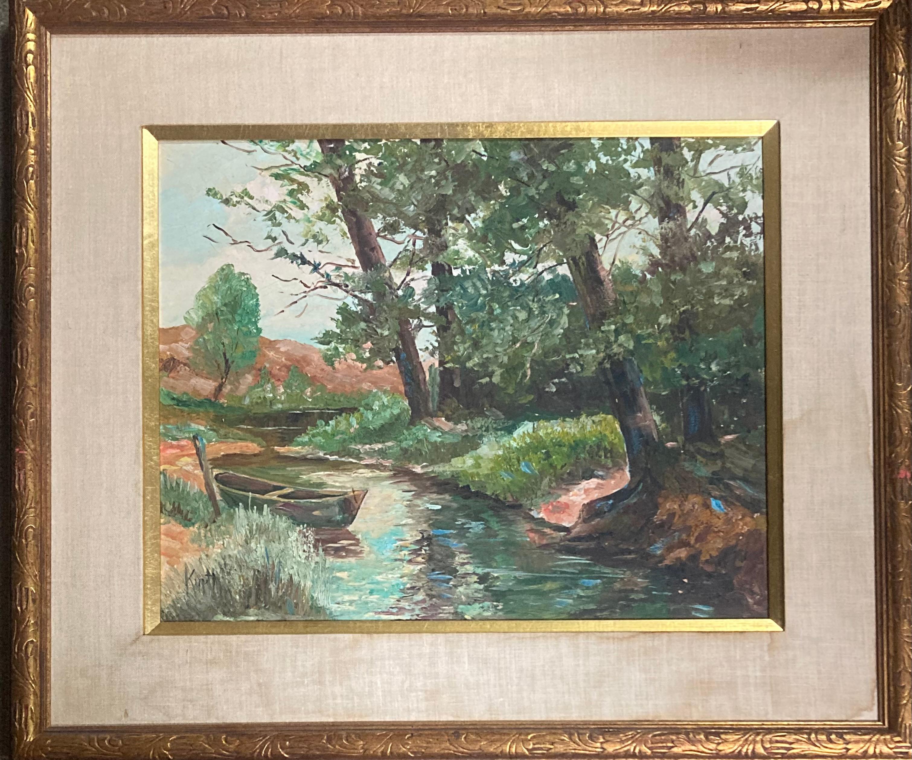“Woods scene with boat”