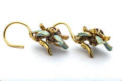 Otto Jacob Burmese Ruby Yellow Diamond Gold Enamel Drop Earrings