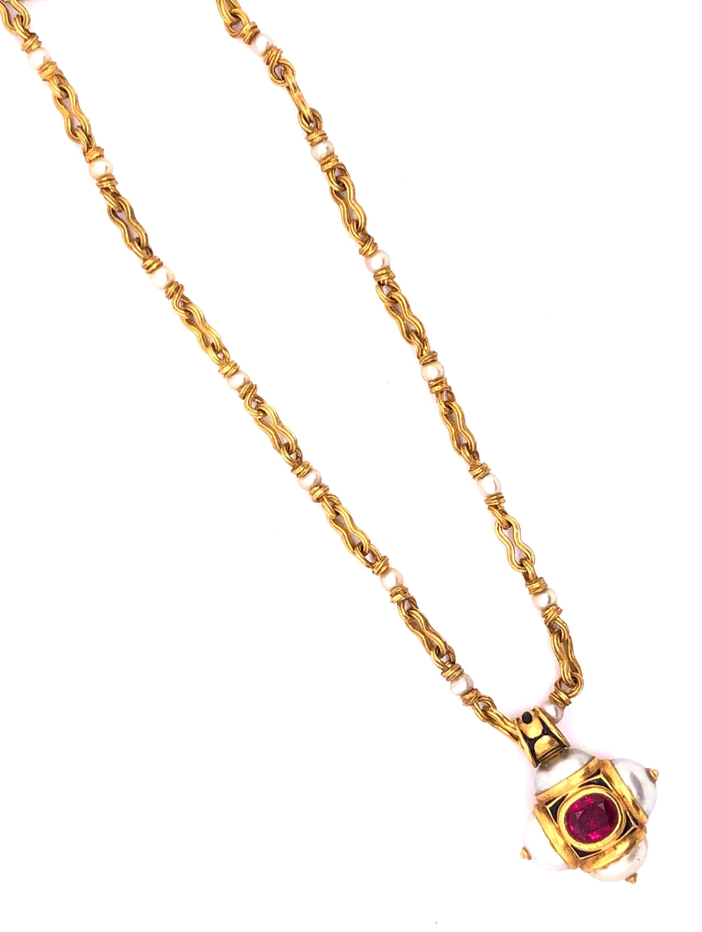 Otto Otto Jakob Lalibela Halskette mit Kreuzanhänger, Smaragd Keshi Perle Rubin Gold (Moderne) im Angebot