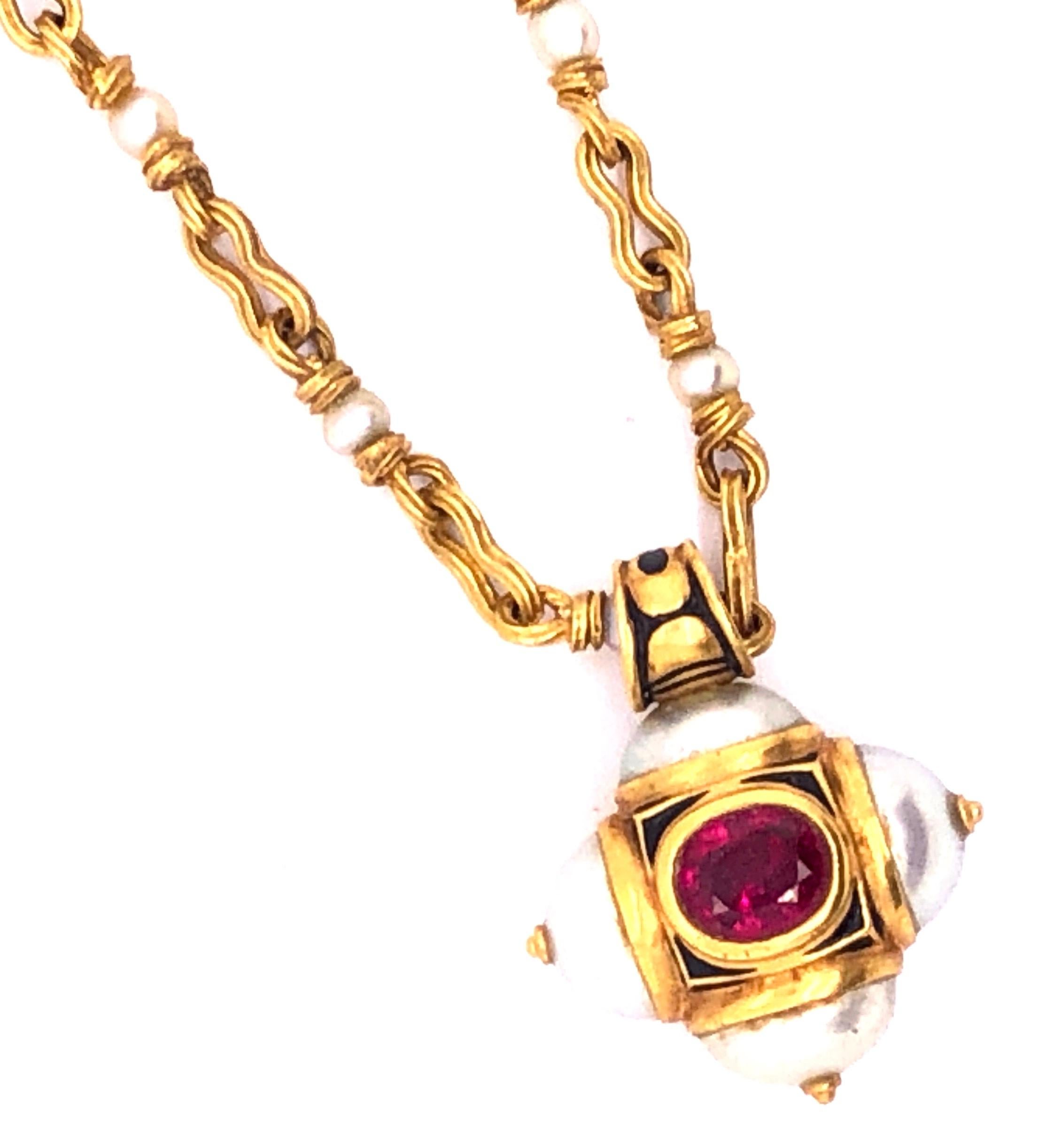 Modern Otto Jakob Lalibela Emerald Keshi Pearl Ruby Gold Cross Pendant Necklace For Sale