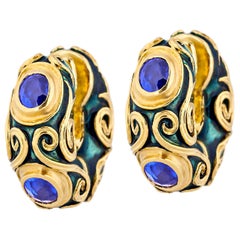 Otto Jakob Maori Sapphire Enameled Gold Earrings