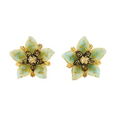 Otto Jakob Stapelia Diamond Gold Enamel Vintage Floral Earrings