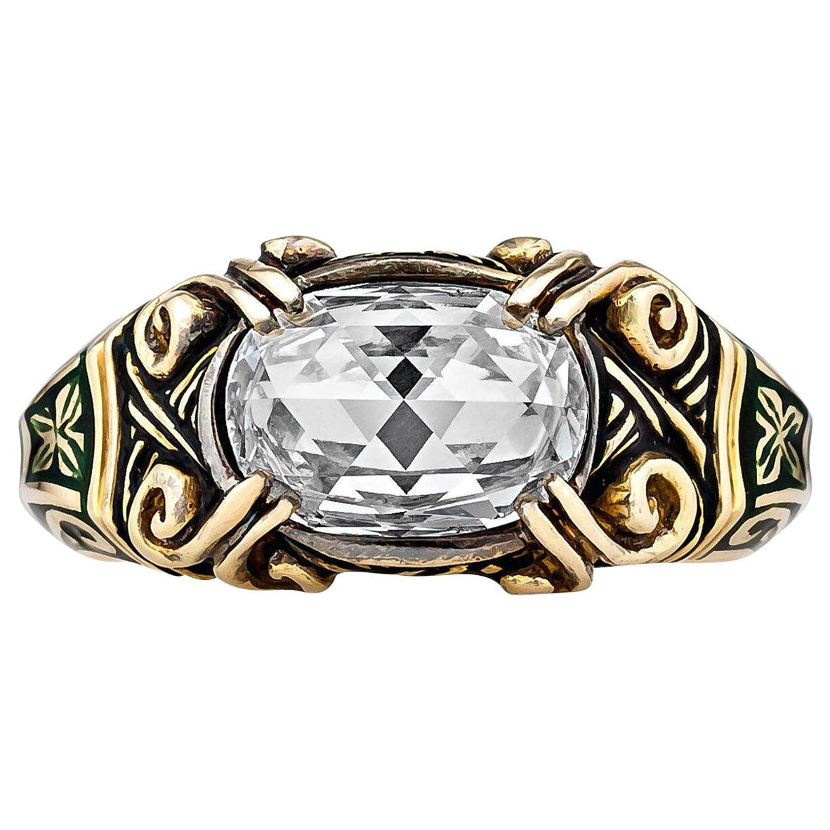 Otto Jakob Vintage Diamond Gold Enamel Ring
