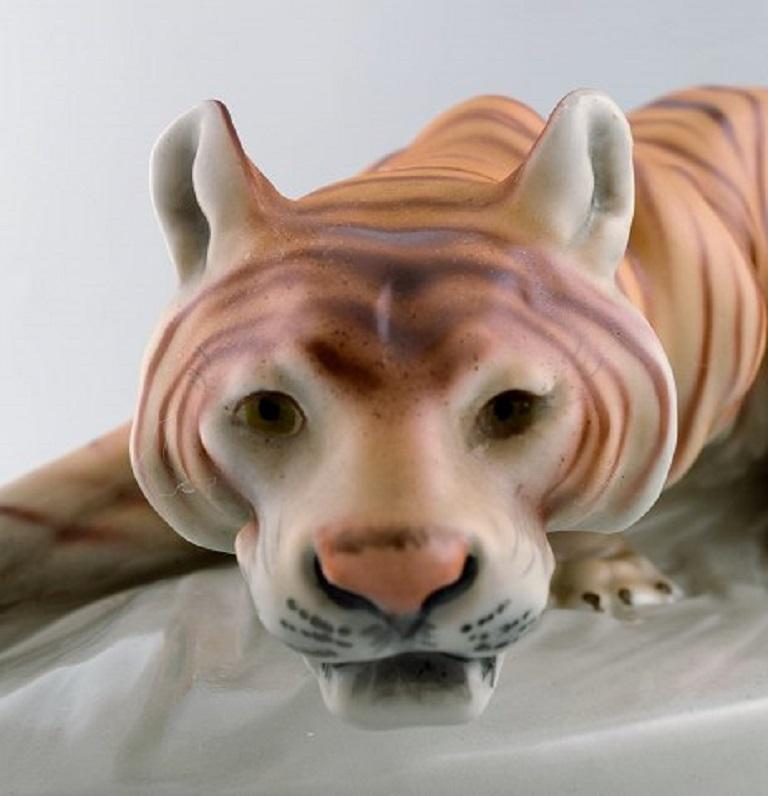 Czech Otto Jarl for Royal Dux, Large Impressive Porcelain Figure of Crouching Tiger