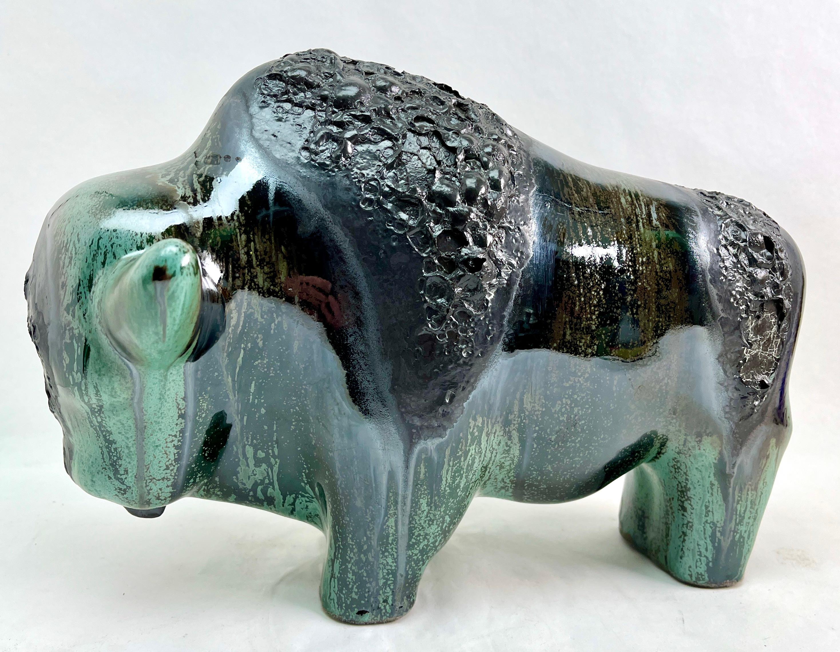 Dramatic piece of German 20th century ceramics inspired by natur.:

Buffalo by Otto Keramiek
Ceramic buffalo figurine by Otto Gerharz (former director at Ruscha) from design thought to be by Tschoerner. It’s an icon of midcentury interior decor