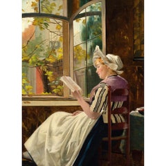 Otto Kirberg, Reading By The Window, Oil Painting