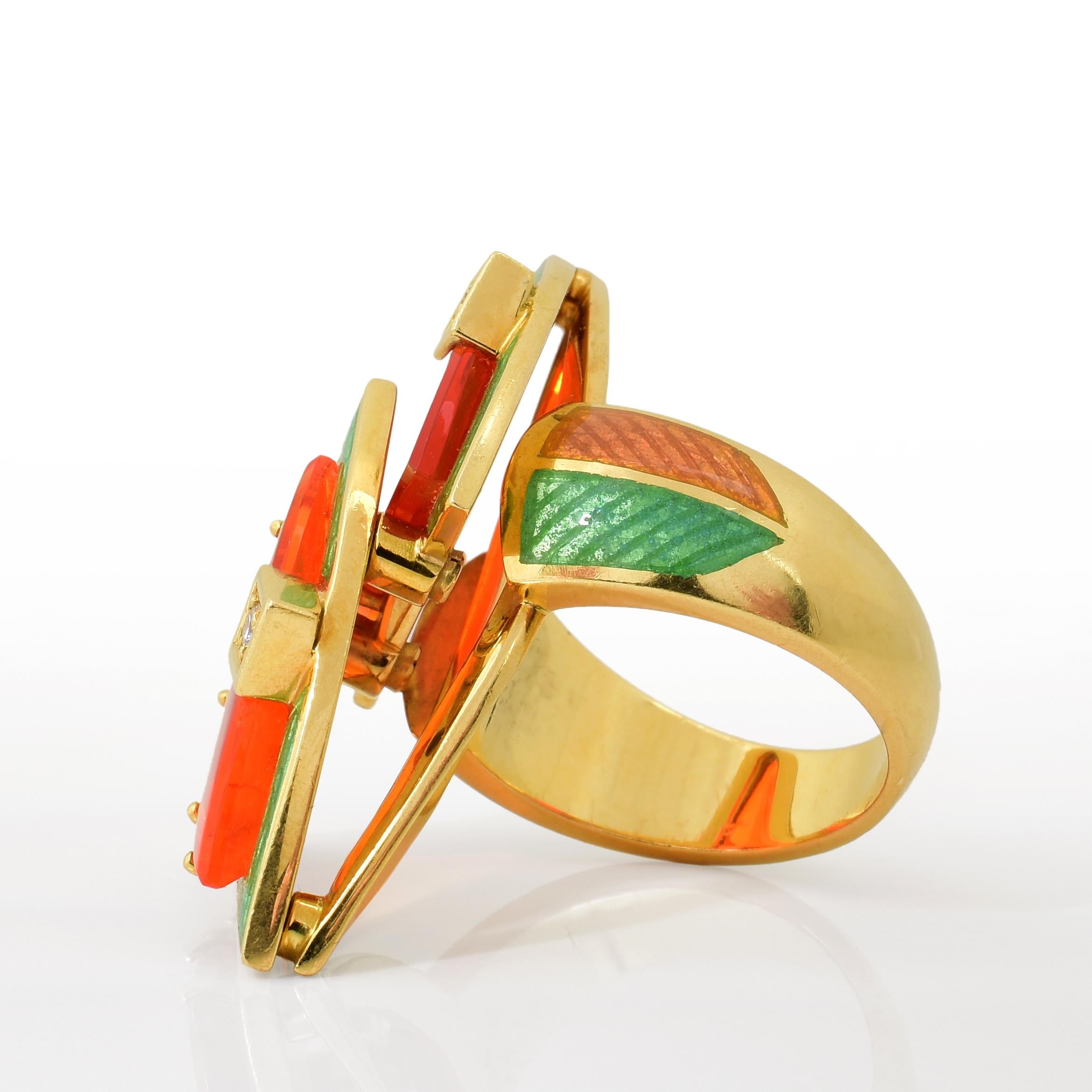 Women's Otto Klein Fire Opal Diamond Enamel Gold Ring