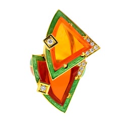 Otto Klein Fire Opal Diamond Enamel Gold Ring