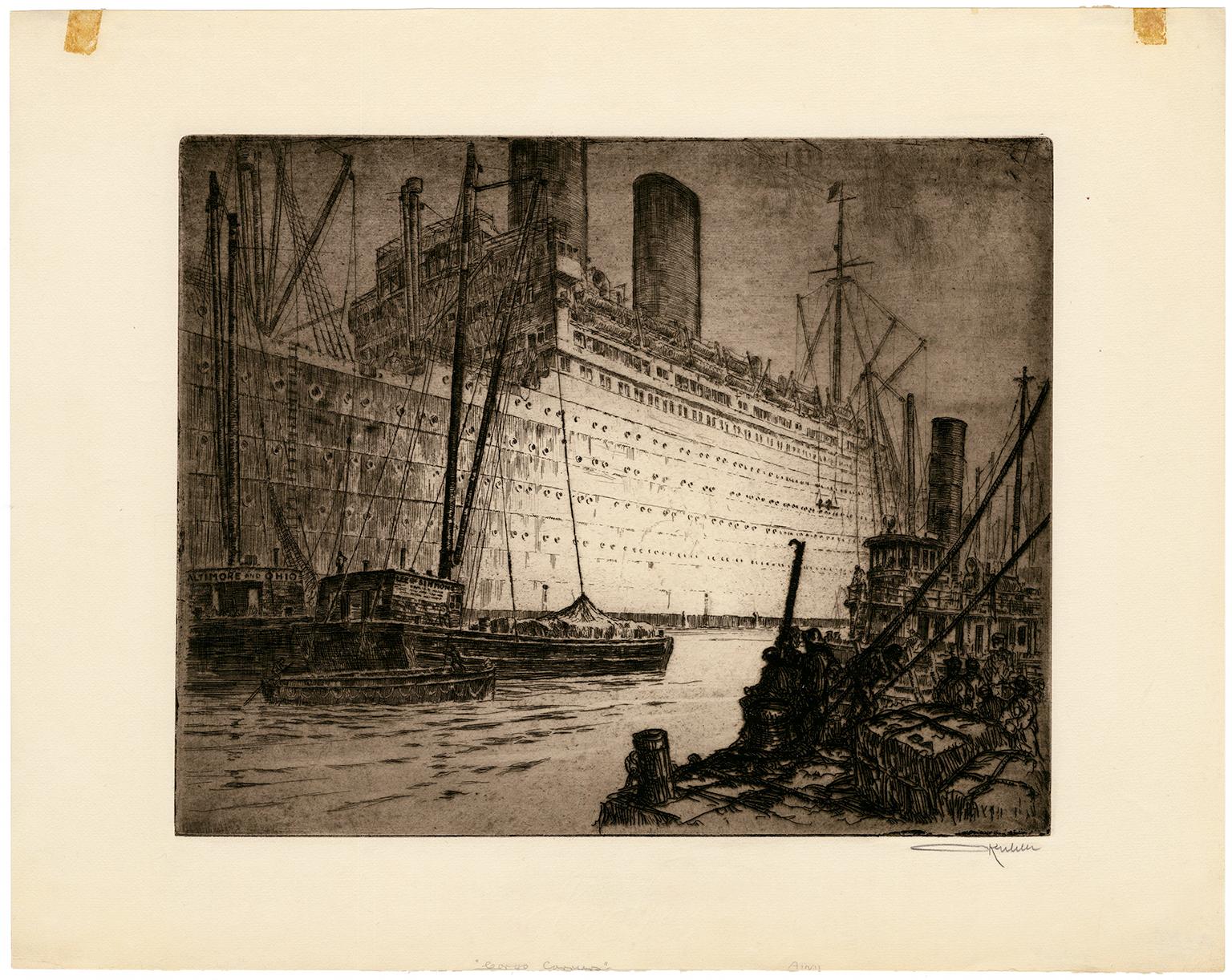'Cargo Carriers' — 1930s New York Harbor - Print by Otto Kuhler