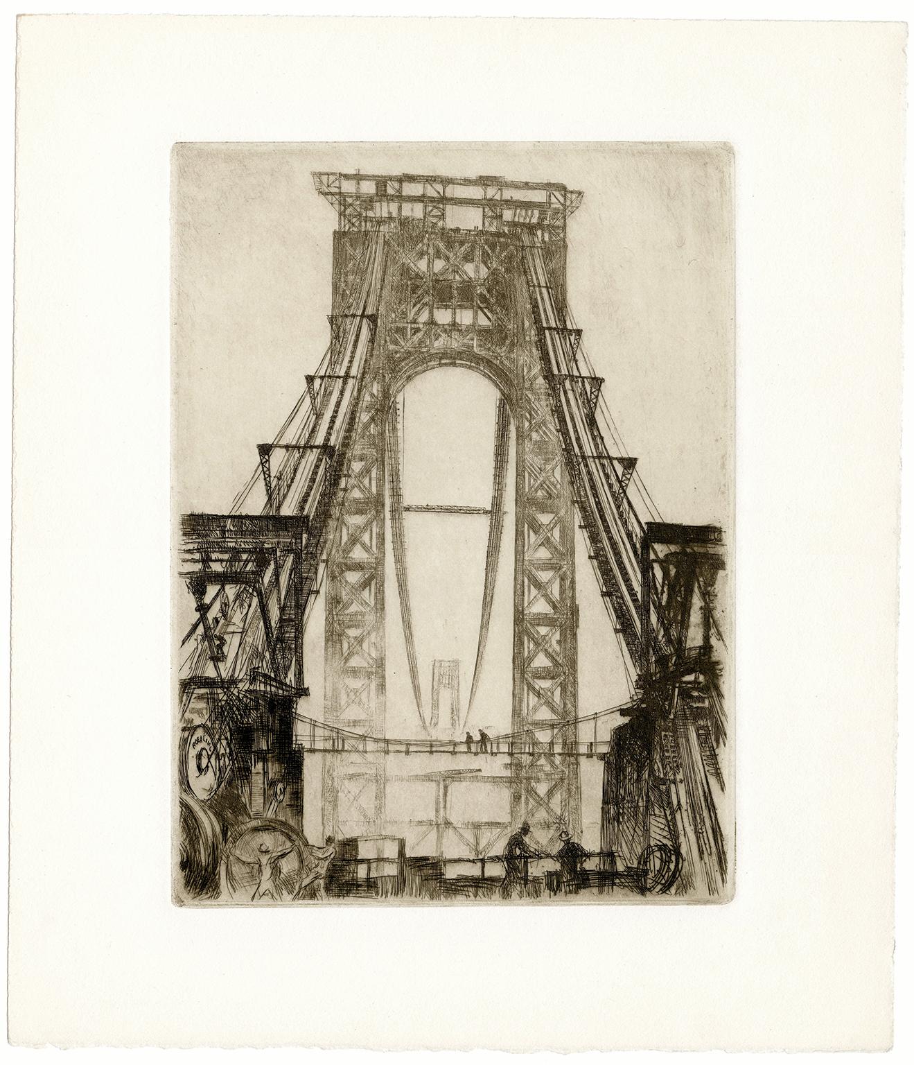'George Washington Bridge (Under Construction)' — 1920s New York City - Print by Otto Kuhler