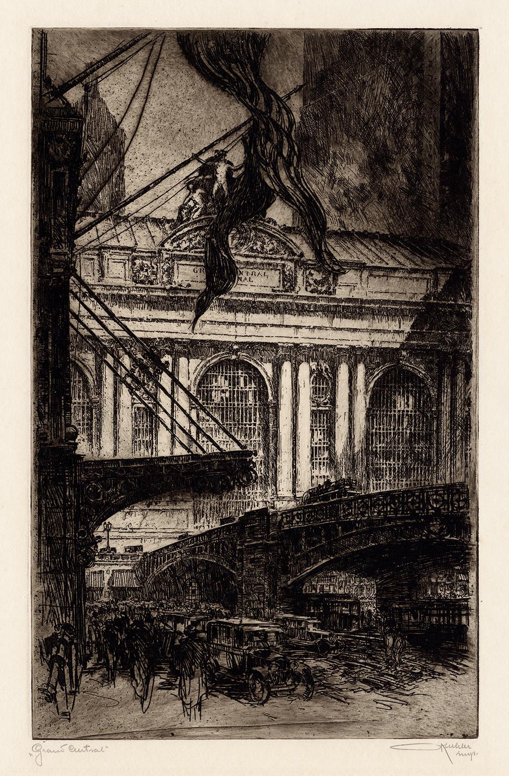 Otto Kuhler Figurative Print - 'Grand Central Station' — 1920s New York City