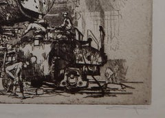 Otto Kuhler Original Pencil Signed Etching Train Image. "Monsters and Midgets"