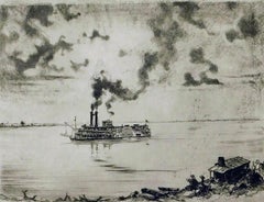 Otto Kuhler Signierte Original-Radierung Mississippi Abend, Original-Radierung