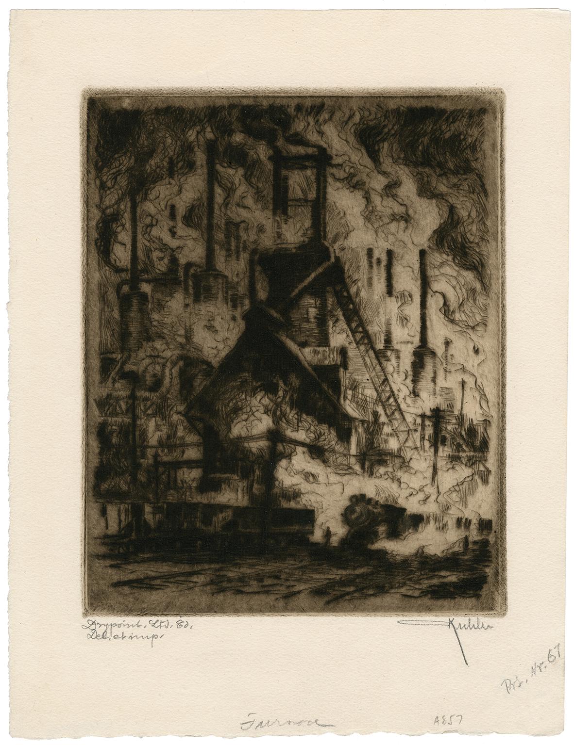 'The Furnace' — 1920s American Expressionism - Print by Otto Kuhler