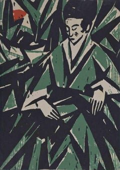 Woman in Green - Woodcut by Otto Lange - 1916