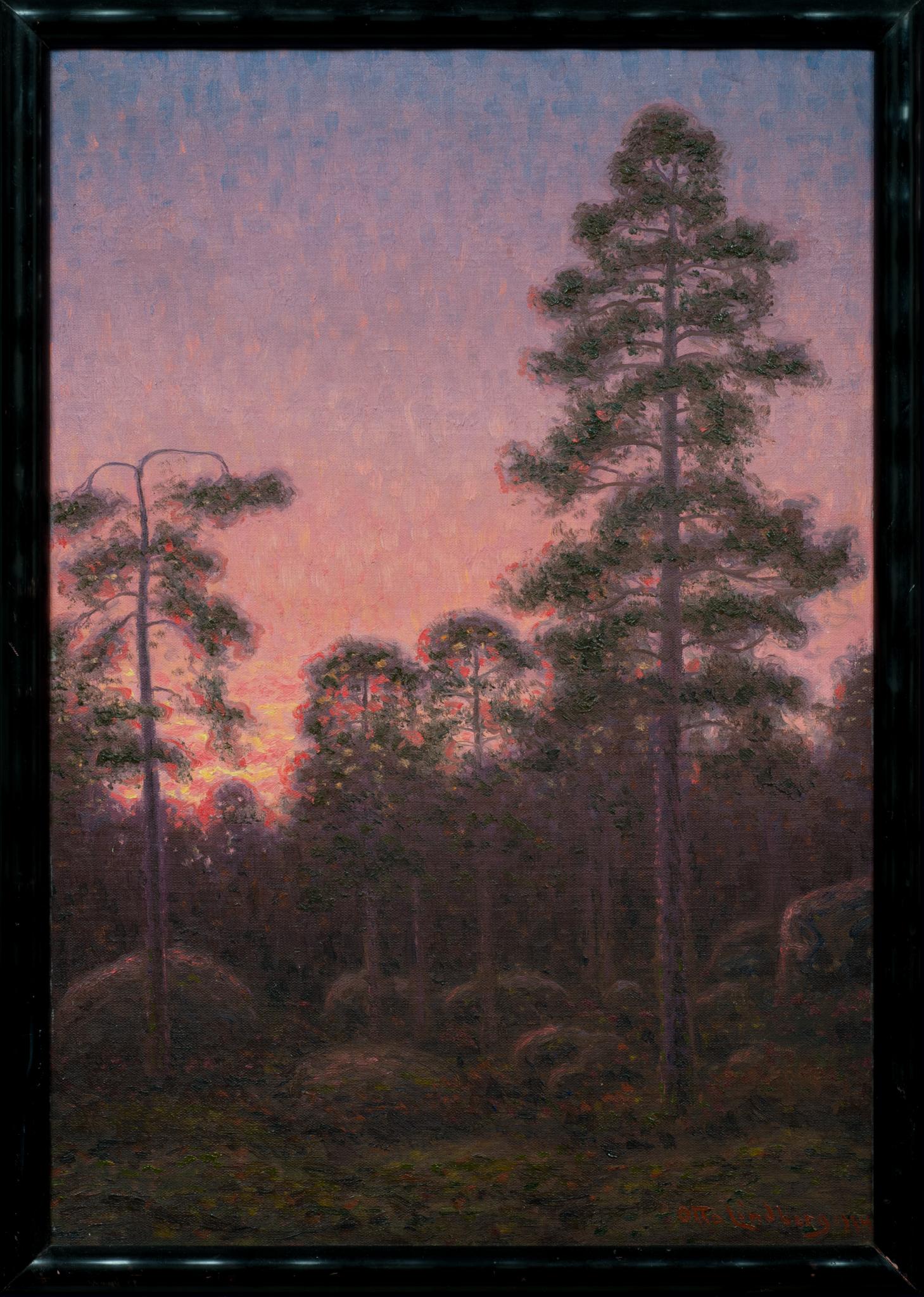 Forêt au coucher du soleil, 1934 - Painting de Otto Lindberg
