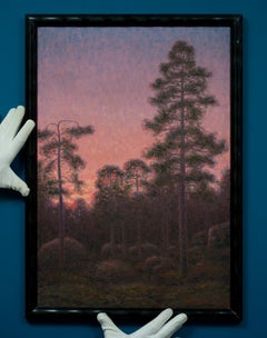 Forest at Sunset Oil Painting, Impressionistic Landscape, Signed 1934