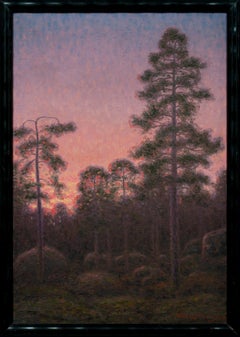 Forest at Sunset Oil Painting, Impressionistic Landscape, Signed 1934