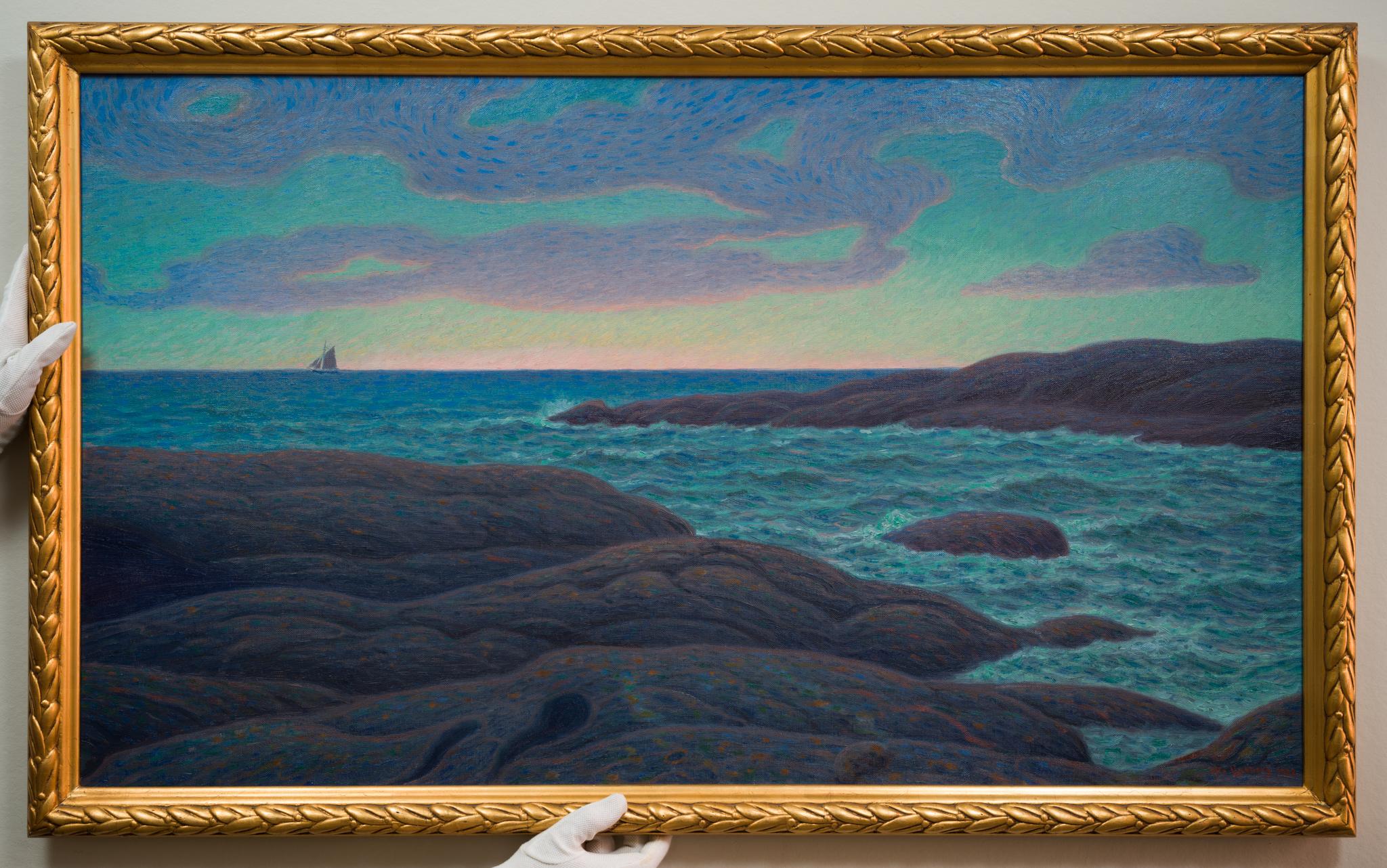 Gran óleo marítimo llamado Rompeolas en Utö, 1928 - Painting de Otto Lindberg