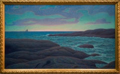 Antique Large Maritime Oil Painting Called Breakers at Utö, 1928