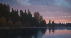 Large Post Impressionist Oil Painting Depicting A Swedish Lake at Dusk
