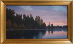 Large Post Impressionist Oil Painting Depicting A Swedish Lake at Dusk