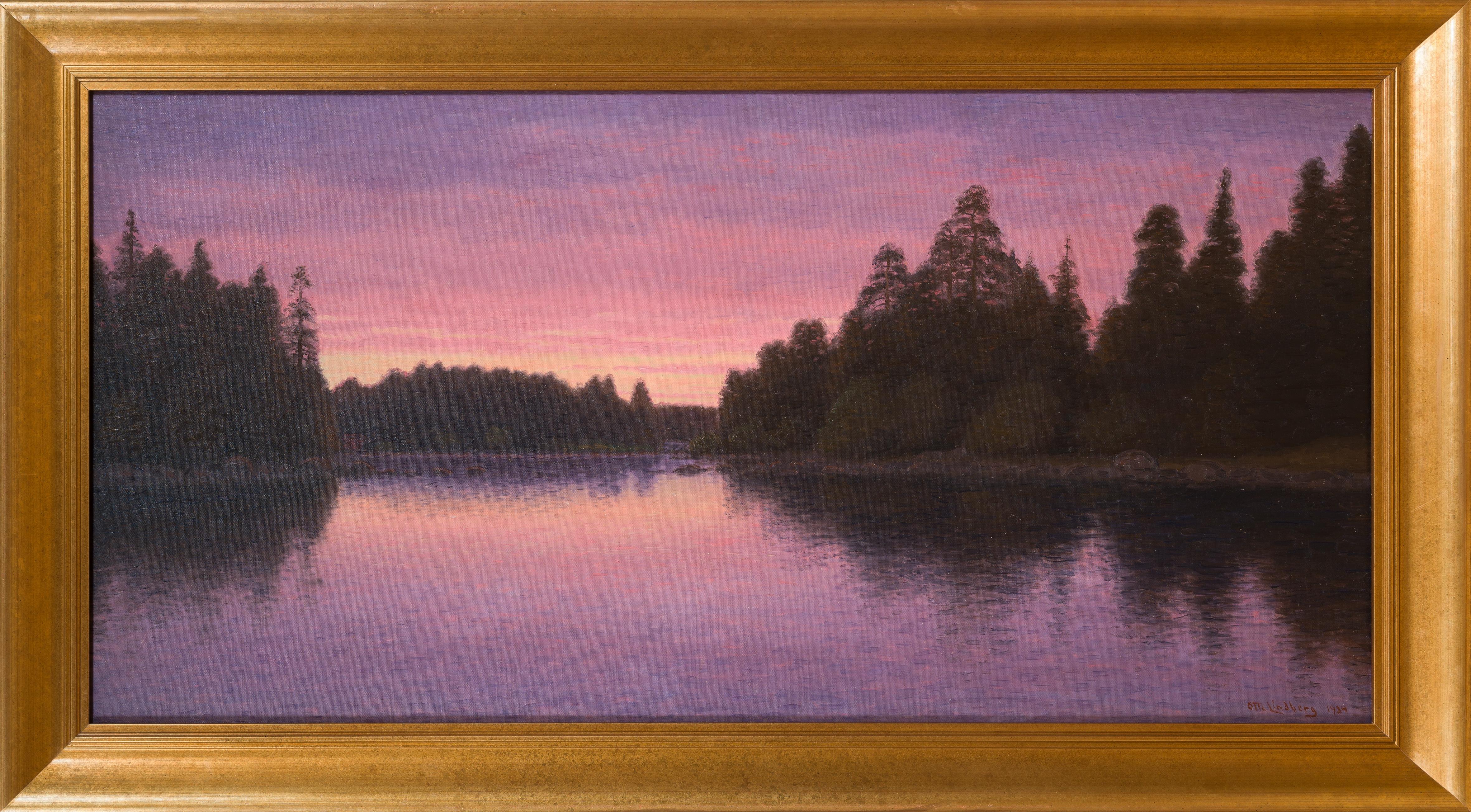Large Swedish Lake Landscape at Sunset by Otto Lindberg