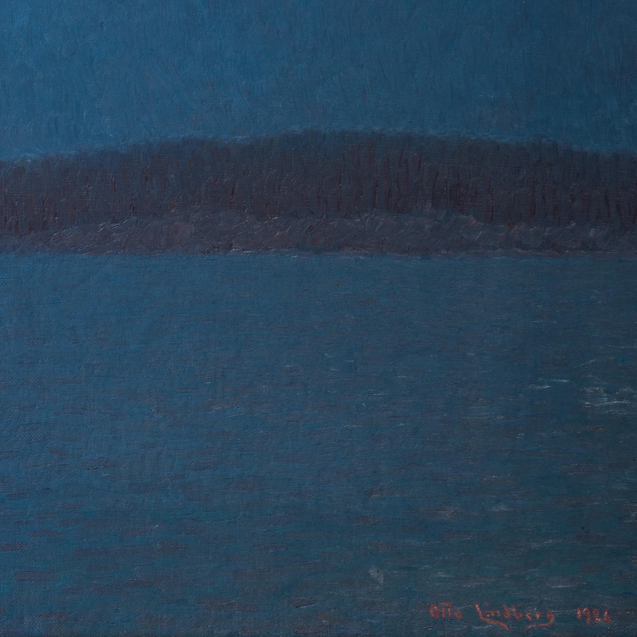 Sailboats under Moonlight, A Rare Large Oil Painting by Otto Lindberg From 1926 6