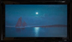Barche a vela al chiaro di luna, un raro dipinto a olio di grandi dimensioni di Otto Lindberg del 1926