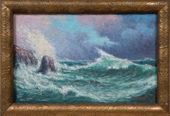 Stürmische See und brechende Wellen Original skandinavisches Ölgemälde