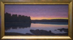 Sonnenuntergang über dem See des schwedischen Künstlers Otto Lindberg, gemalt 1935, Ölgemälde