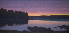 Sunset over the Lake by Swedish Artist Otto Lindberg, Painted 1935, Oil Canvas