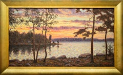 Swedish Lake View in the Evening Light by Otto Lindberg, Oil on Canvas, Sunset