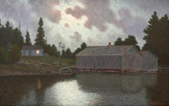 Das mondbeschienene Bootshaus ' Öl auf Leinwand von Otto Lindberg