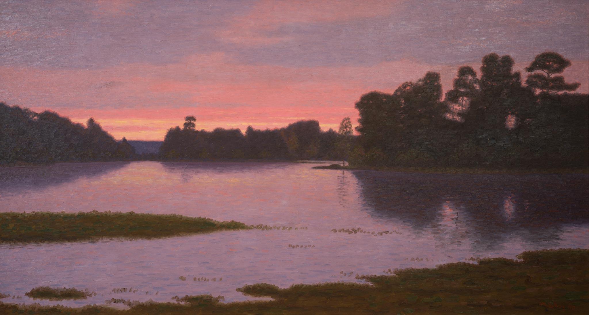 Tranquilo paisaje marino del archipiélago al atardecer (Söderhamn, Suecia) - Painting de Otto Lindberg
