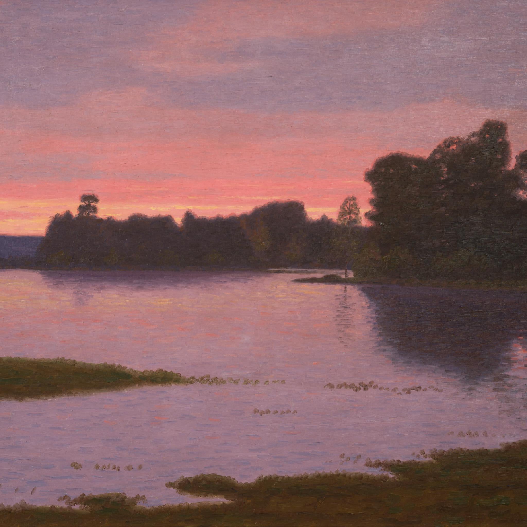 Tranquilo paisaje marino del archipiélago al atardecer (Söderhamn, Suecia) - Painting Posimpresionista de Otto Lindberg