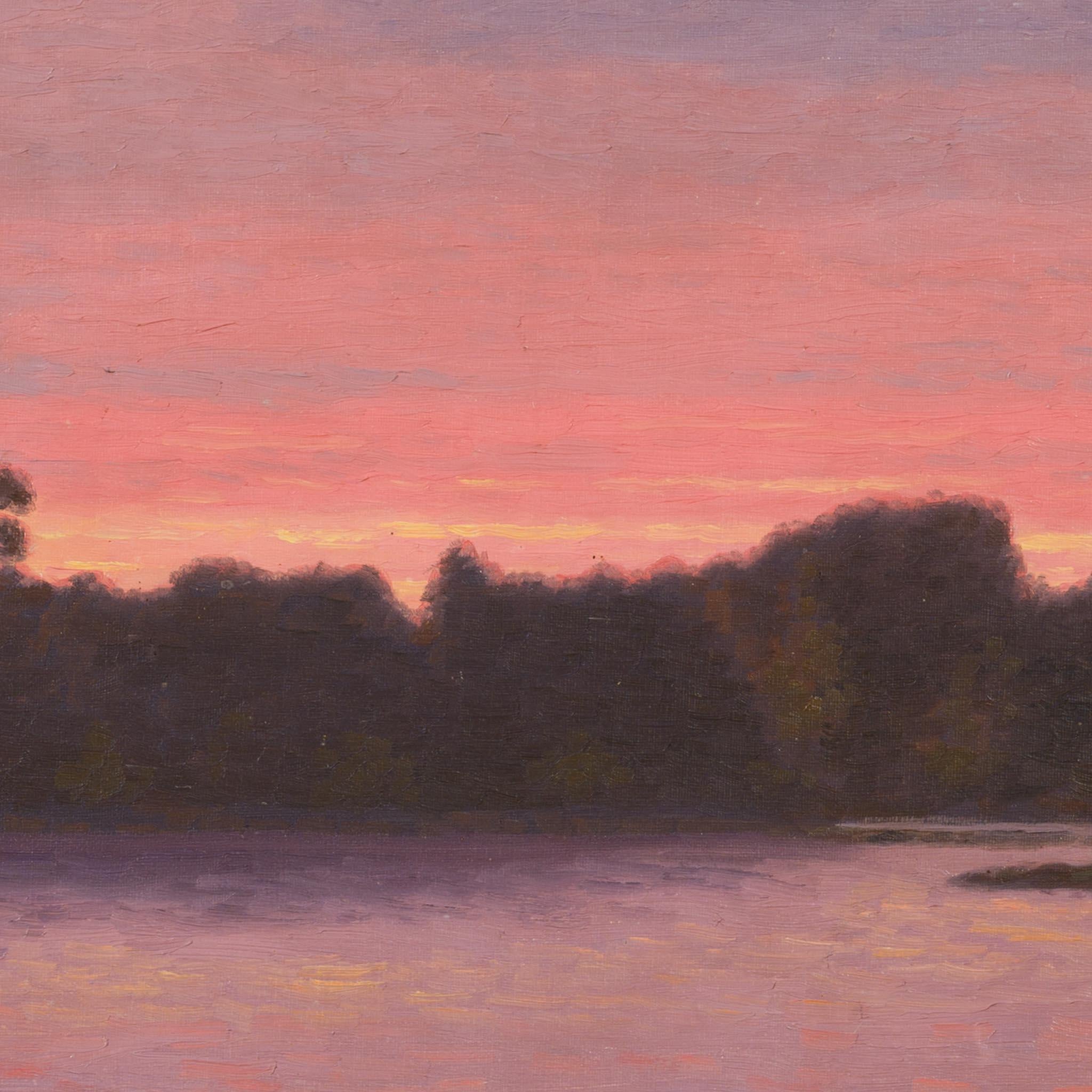 Tranquilo paisaje marino del archipiélago al atardecer (Söderhamn, Suecia) - Landscape Painting Marrón de Otto Lindberg
