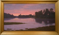 Paysage marin tranquille d'un archipel au coucher du soleil (Söderhamn, Suède)