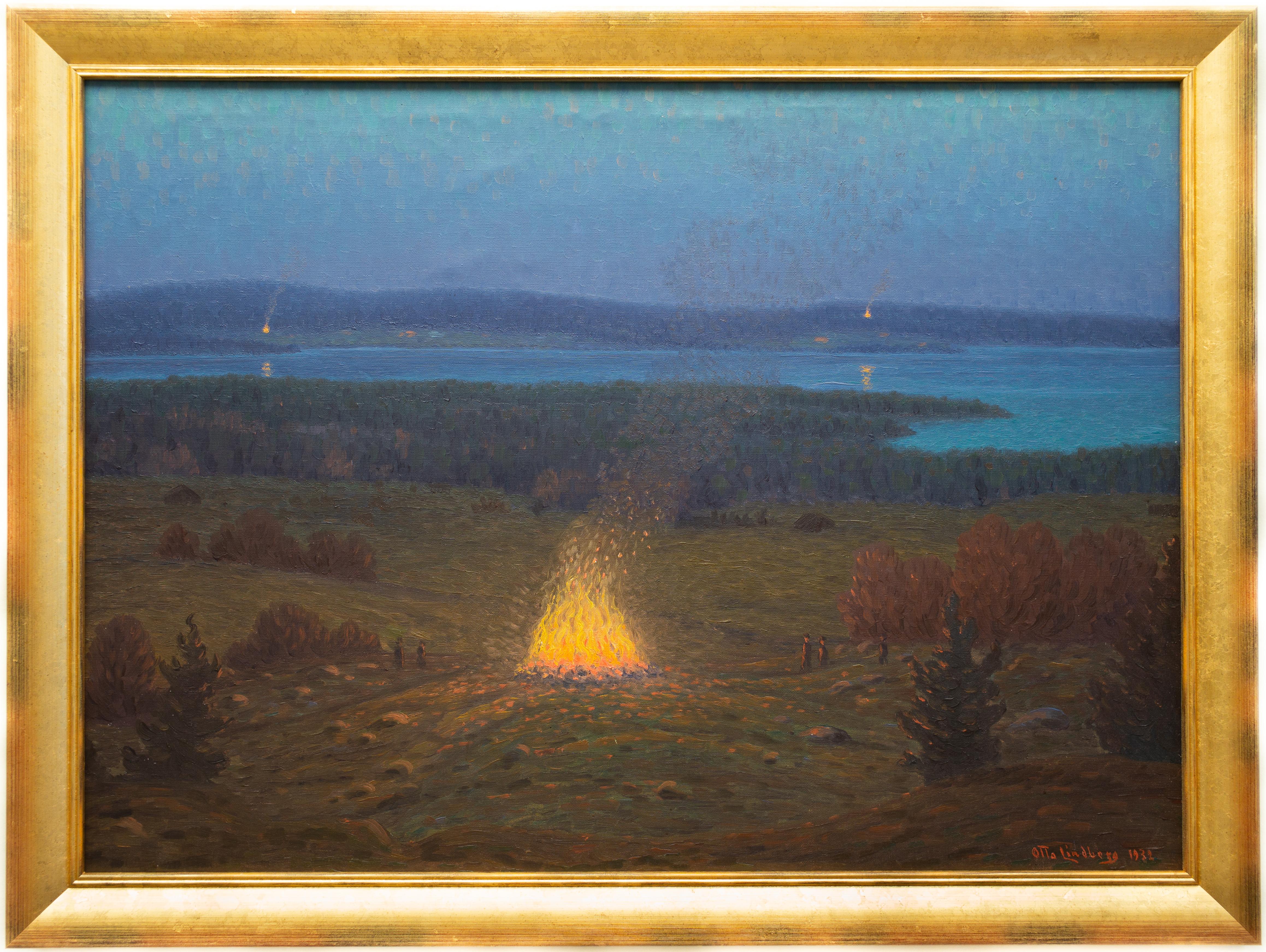Otto Lindberg was a Swedish artist born in 1880 in Söderhamn.
The driving force in Lindberg's paintings was the fascination for Scandinavian nature, the four seasons with colourful landscapes and gorgeous sunsets. 
Walpurgis Night is a traditional