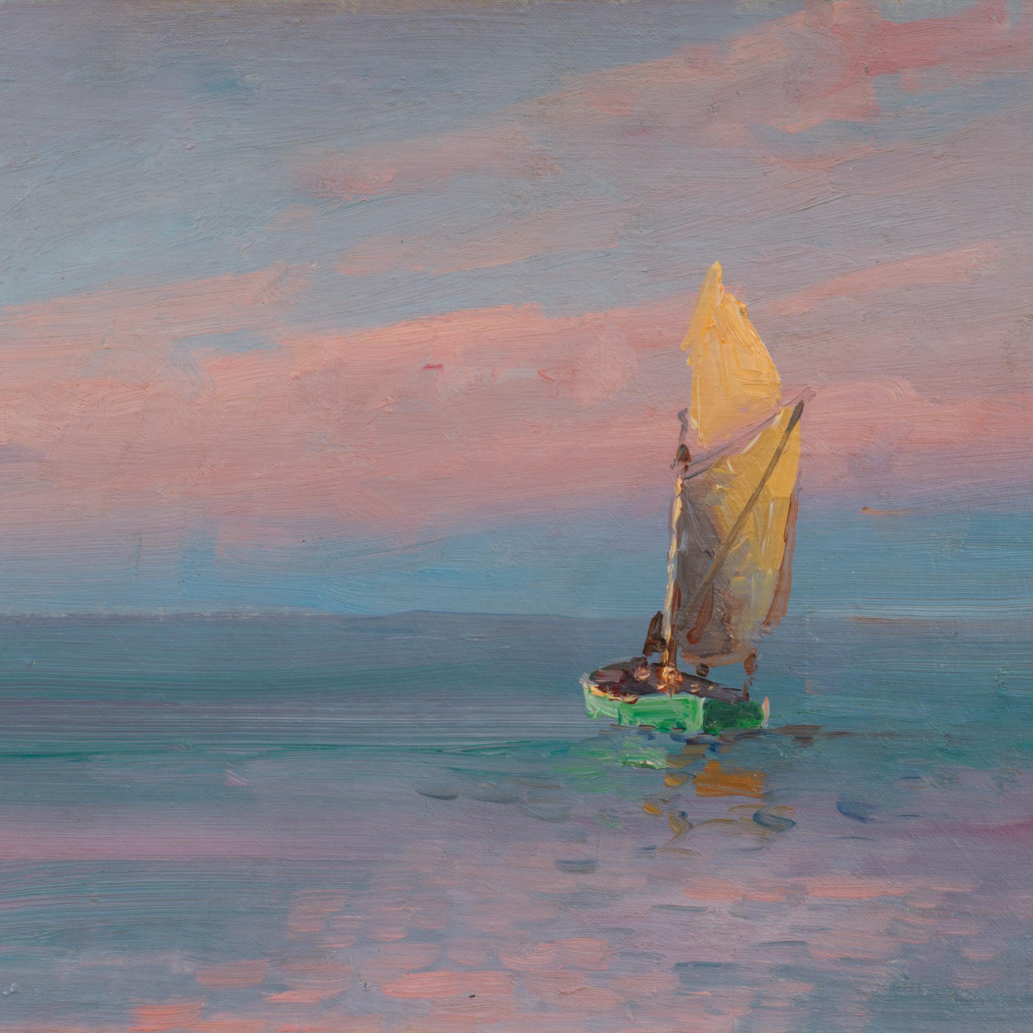 Vela serale - Riflessi del tramonto sulla costa svedese in vendita 1