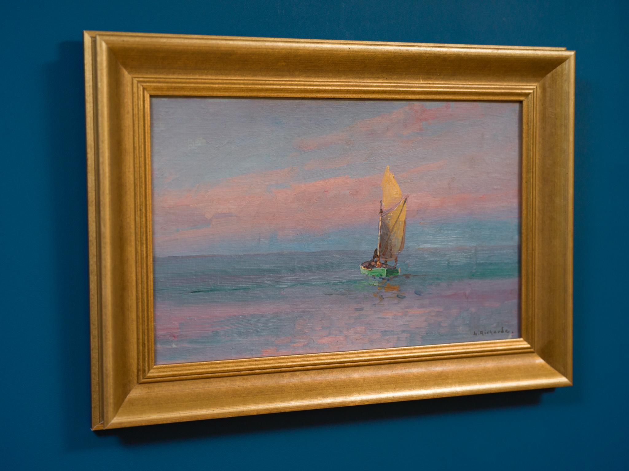 Vela serale - Riflessi del tramonto sulla costa svedese in vendita 3