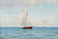 Antique Ludvig Richarde, Small Gaff Cutter Sailing Past Böttö Lighthouse 