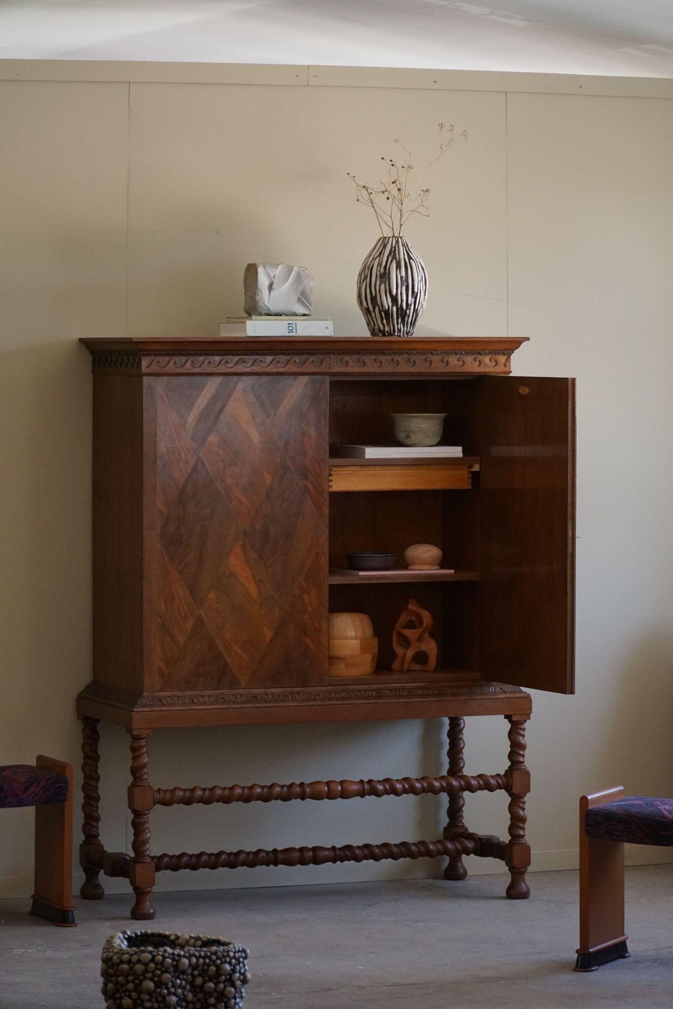Baroque Otto Meyer, Harlequin Cabinet in Nutwood, Danish Modern, Made in 1926