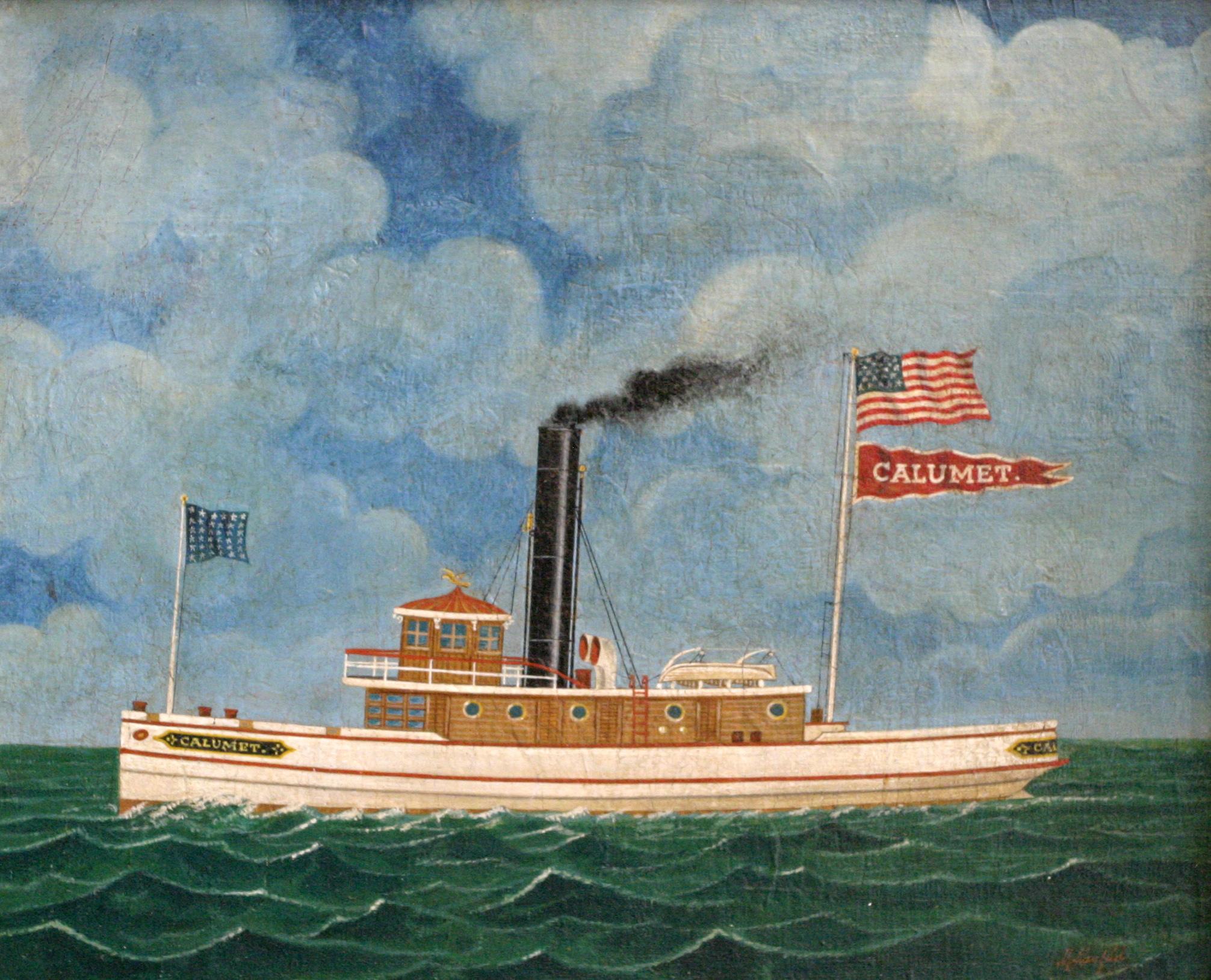 Otto Muhlenfeld Landscape Painting - Great Lakes Tugboat CALUMET