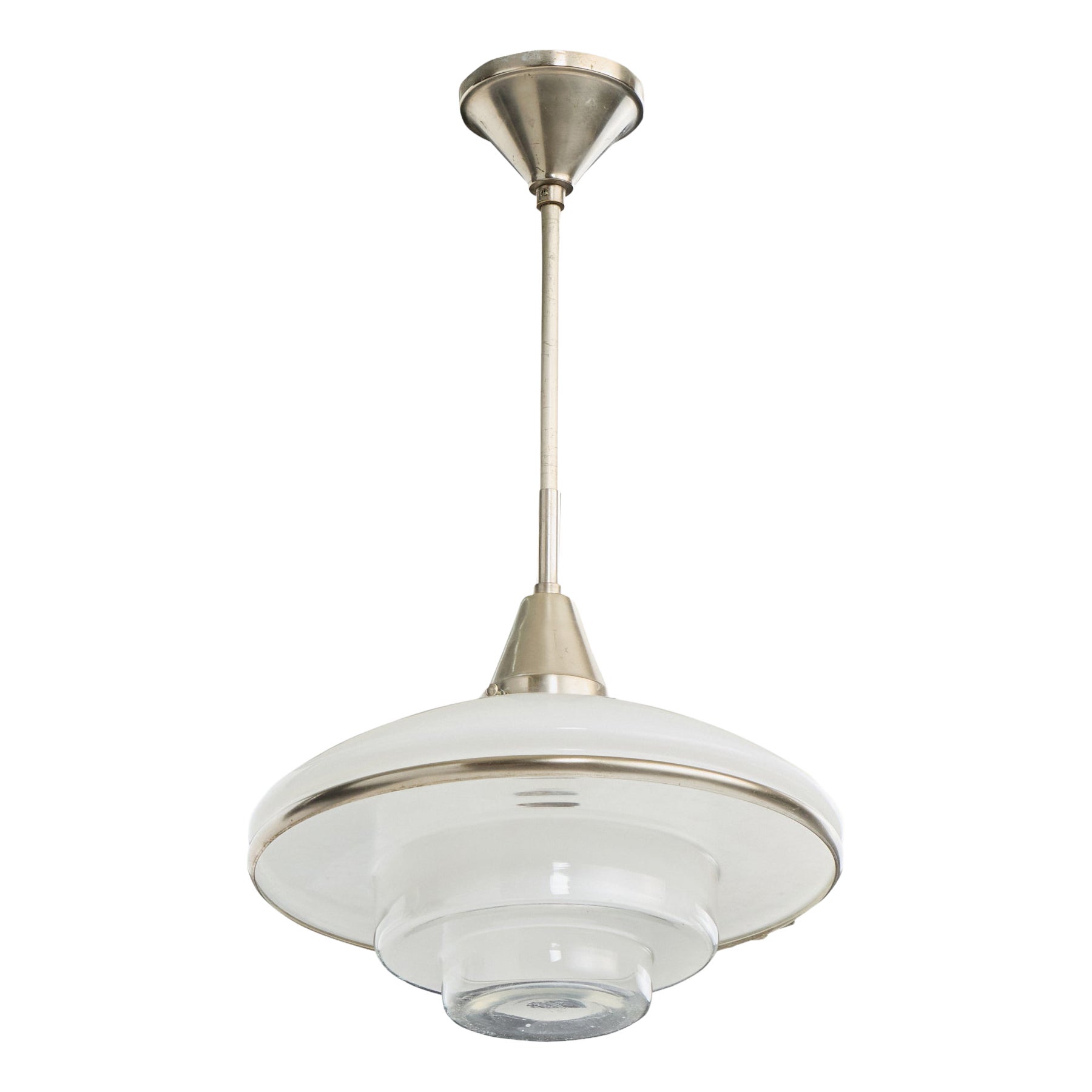 Otto Müller, Pendant Light, Nickel, Glass, Germany, 1930s
