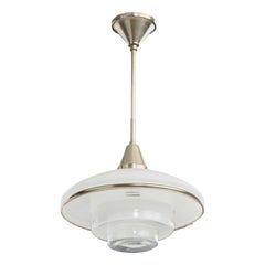 Otto Müller, Pendant Light, Nickel, Glass, Germany, 1930s