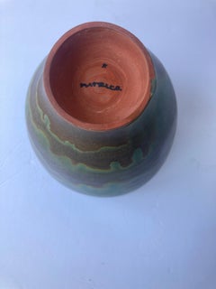 Otto Natzler Large Terracotta / Pottery Vase in Green Metal Glaze, Signed