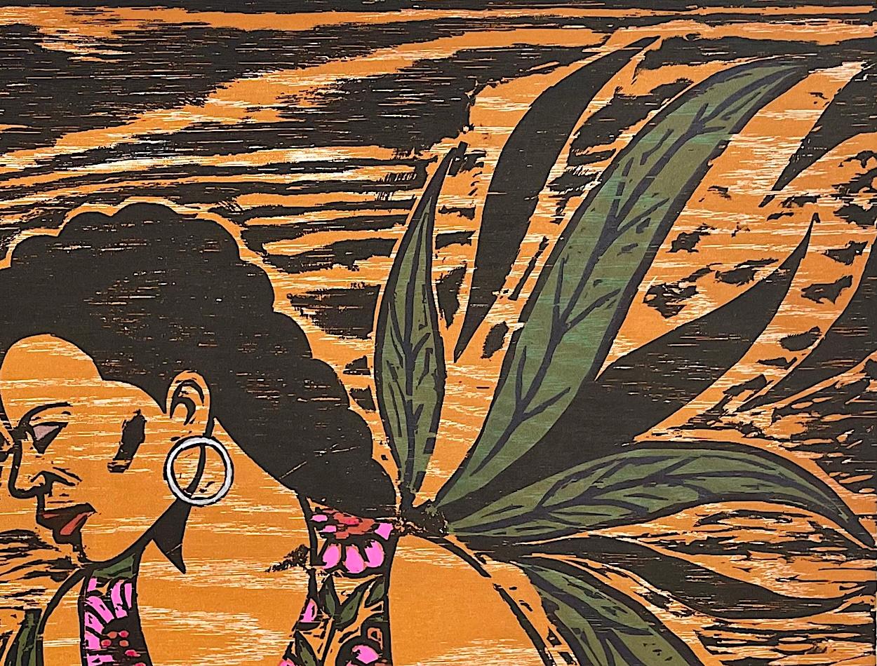 FLORES es una xilografía original de edición limitada del pintor y escultor afroamericano Otto Neals. El bloque de madera utilizado para imprimir FLORES fue tallado a mano por Otto Neals e impreso en dos colores: naranja quemado y negro sobre papel
