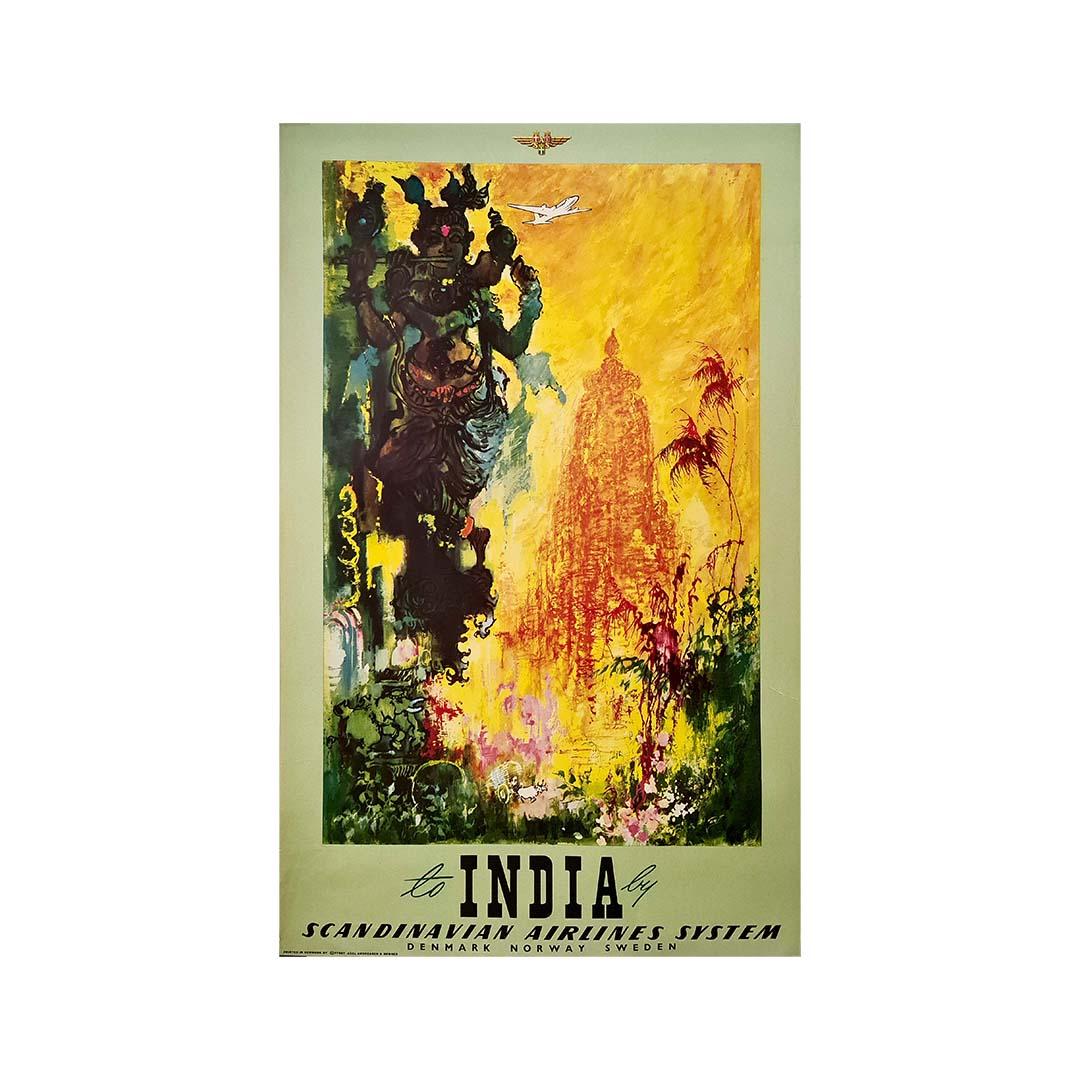 Circa 1950 Original Airline Poster from SAS to India - Scandinavian Airline - Print by Otto Nielsen